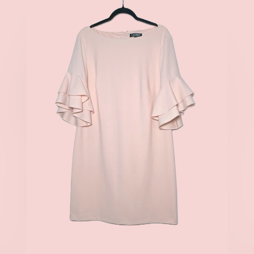 Lauren Ralph Lauren Pink Ruffle Sleeve Crepe Shift XL (16) HOST PICK - Picture 6 of 11
